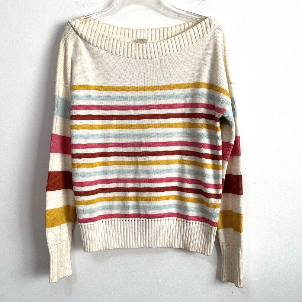 Gap Boat Neck Sweater S‎ Stripes Long Sleeve Cream Cotton Casual Trendy Knit NEW